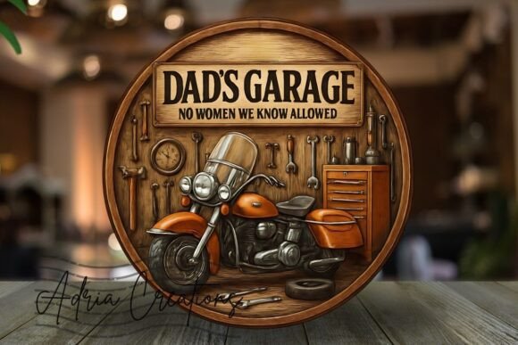 3D Father's Day Dad's Garage Round PNG