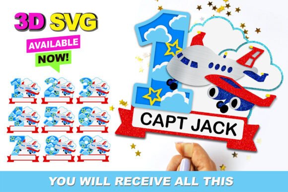Airplane Numbers Topper 3D SVG