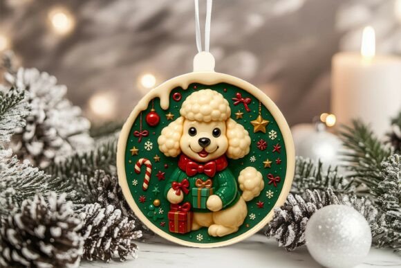 Elevate Holidays with 3D Porcelain Poodle Dog Xmas Ornament