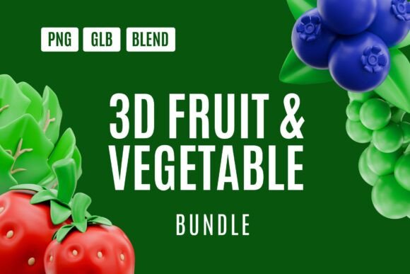 Fresh 3D Fruit & Veggie Icon Bundle