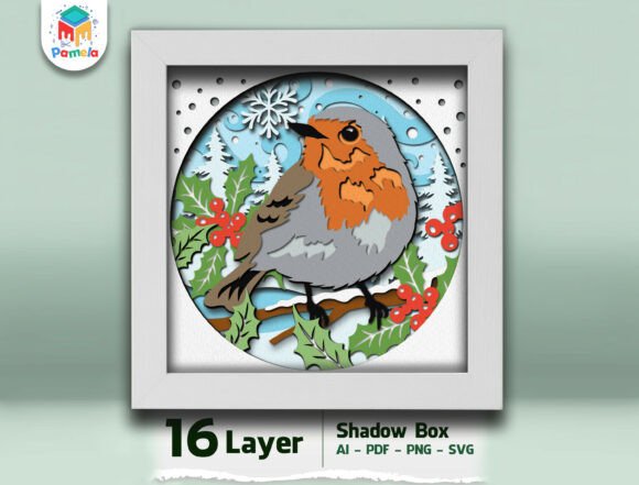 Robin Bird Christmas 3D Shadow Box