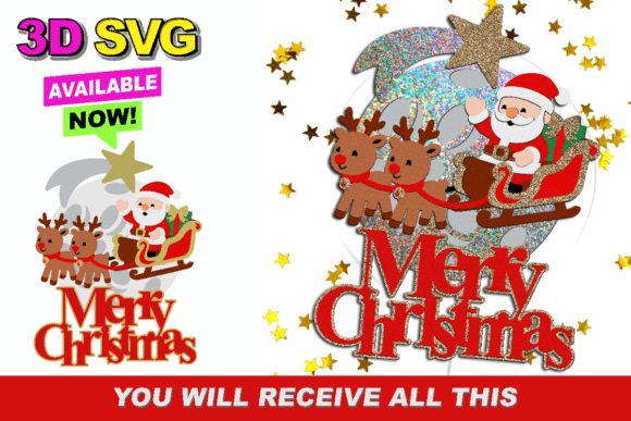 Santa Claus Moon Cake Topper 3D SVG