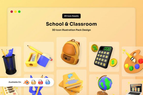 School Classroom 3D Icon Pack