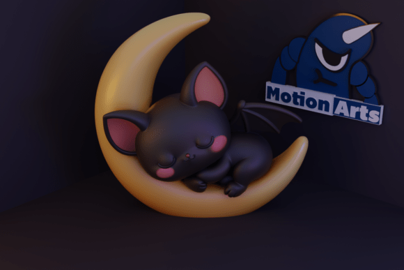 Sleeping Bat Lying on the Moon 3D Model for 3D Printing
