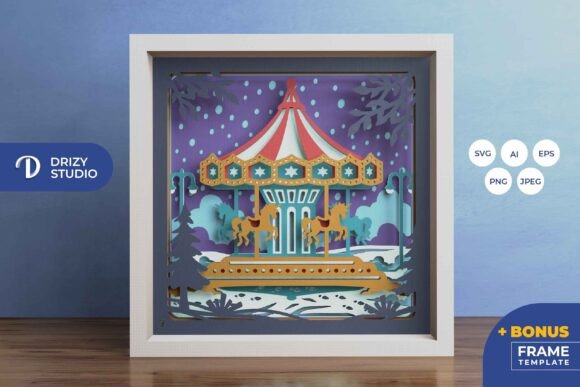 Winter Carousel 3D Shadow Box - Carousel